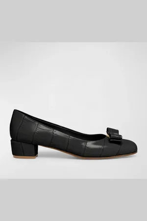 Salvatore Ferragamo Vara Croco Bow Ballerina Pumps