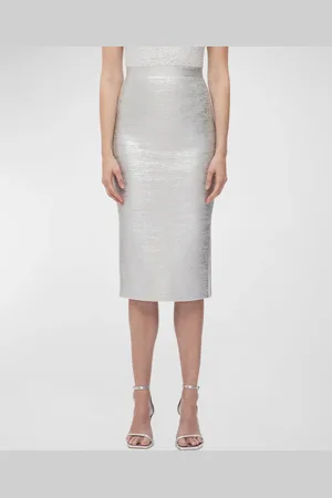 Hervé Léger Elena Metallic Midi Pencil Skirt