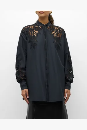 ULLA JOHNSON Harden Openwork Embroidery Cotton and Silk Tunic Shirt