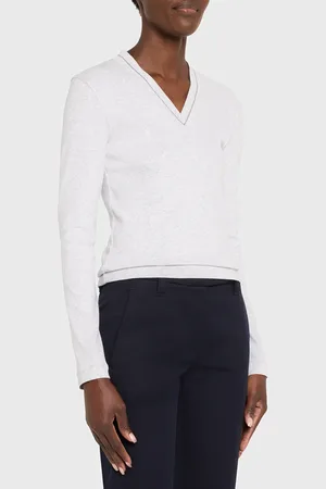 Brunello Cucinelli Cotton Ribbed Knit Top with Monili Detail