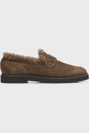 Brunello Cucinelli Suede Shearling Penny Loafers