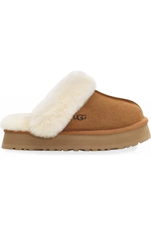 UGG Disquette Suede & Shearling Platform Slippers