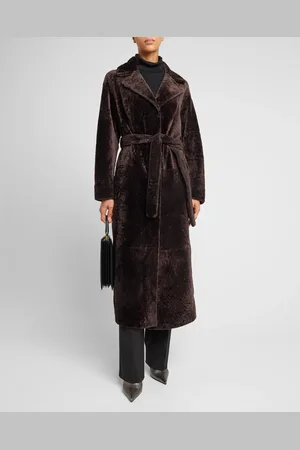 GORSKI Reversible Shearling Lamb Belted Long Coat With Side Slits