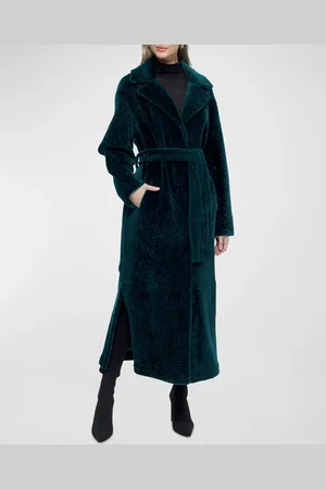 GORSKI Reversible Shearling Lamb Belted Long Coat With Side Slits