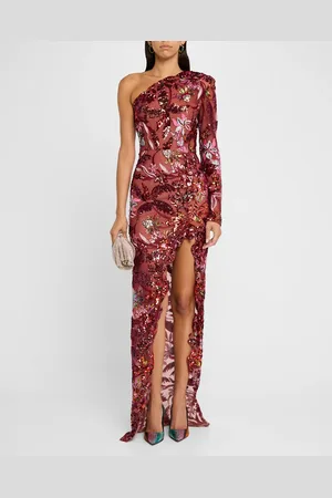 Bronx and Banco Tokyo One-Shoulder Sequin Embroidered Gown