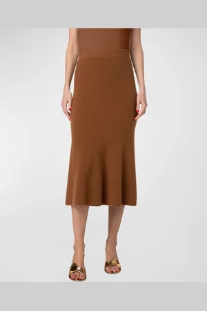 AKRIS Ribbed Cashmere Godet Midi Skirt