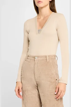 Brunello Cucinelli Monili V-Neck Cotton Jersey Top
