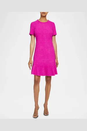 Santorelli Manta Fringe-Trim Ruffle Tweed Mini Dress