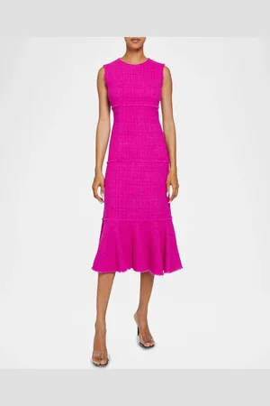 Santorelli Andi Tiered Fringe-Trim Tweed Midi Dress