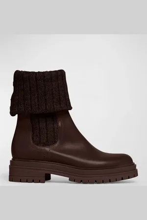 Gianvito Rossi Leather Knit Sock Chelsea Booties