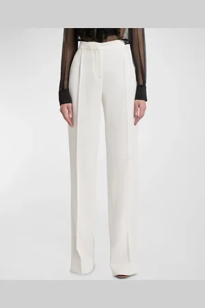 Alberta Ferretti Pleated Straight-Leg Canvas Trousers