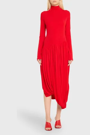 Salvatore Ferragamo Tulip Hem Jersey Mock Neck Midi Dress