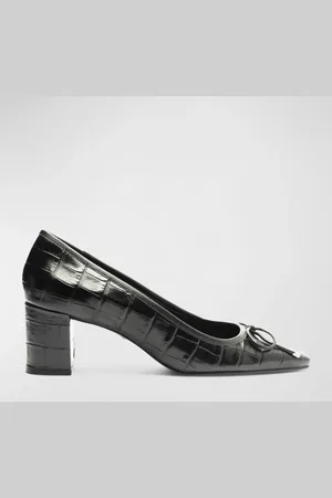 Schutz Arissa Leather Bow Square-Toe Pumps