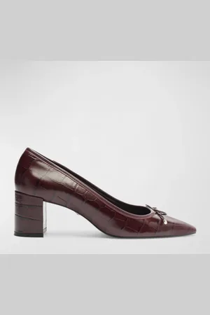 Schutz Arissa Croco Bow Square-Toe Pumps