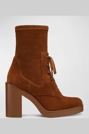 Stuart Weitzman Everitt Stretch Suede Lace-Up Booties