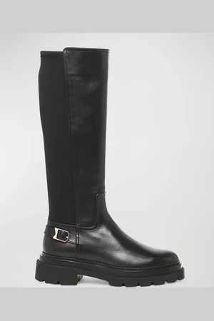 santoni Leather Stretch Buckle Knee Boots