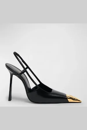 Saint Laurent Jeanne Leather Metallic-Toe Slingback Pumps