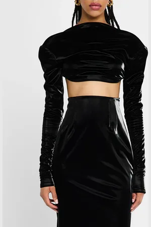 LAQUAN SMITH Portrait-Neck Long-Sleeve Backless Crop Top