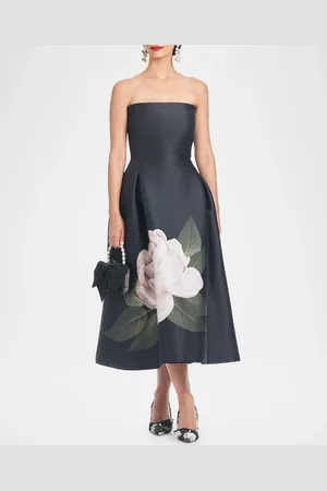 Sachin & Babi Shay Strapless Pleated Floral-Print Midi Dress