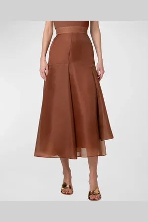 AKRIS Asymmetric Pleated Silk Organza Flared Midi Skirt