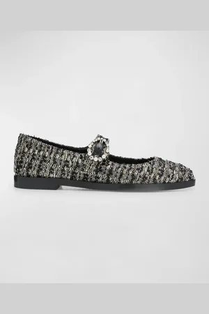 Stuart Weitzman Loralei Tweed Crystal Mary Jane Flats
