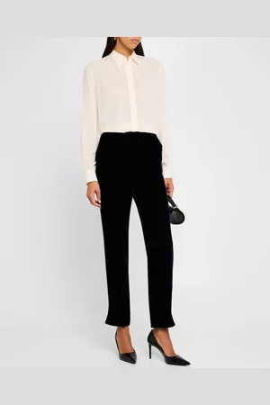 Giorgio Armani Mid-Rise Slim-Leg Velvet Trousers
