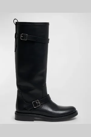 Saint Laurent Biork Leather Buckle Biker Boots