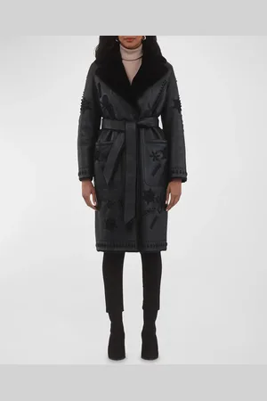 GORSKI Lamb Shearling Wrap Coat with Floral Embroidery