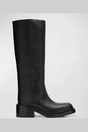 Prada Leather Square-Toe Tall Moto Boots