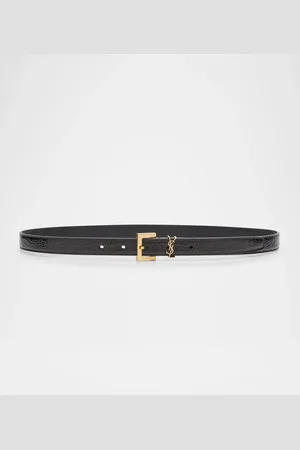 Saint Laurent Cassandre YSL Croc-Embossed Leather Belt