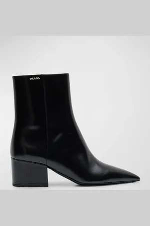 Prada Leather Block-Heel Ankle Booties