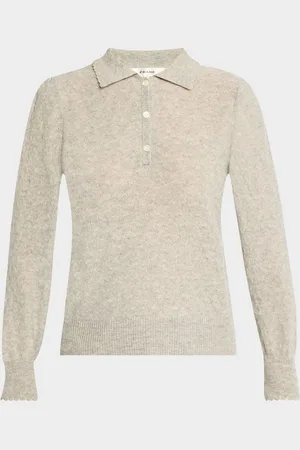 Frame Scalloped Cashmere Polo Sweater