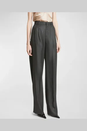Saint Laurent Wide-Leg Tailored Pants with Pleating
