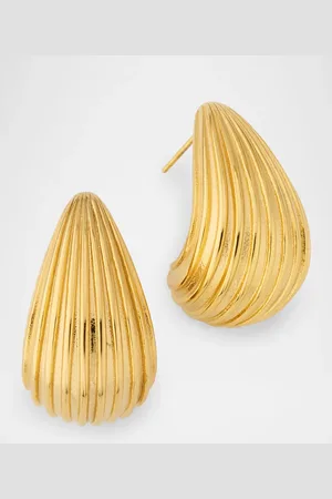 Kenneth Jay Lane Polished -Tone Ribbed Tapered Hoop Earrings