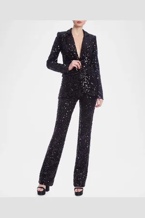Badgley Mischka Velvet & Sequin Straight-Leg Pants