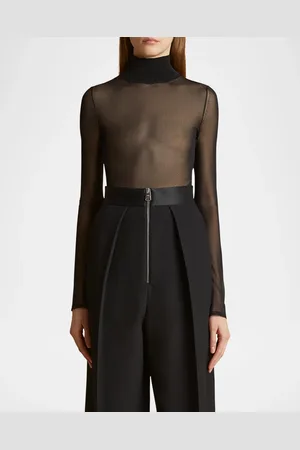 Khaite Tallin Sheer Mesh Turtleneck Bodysuit
