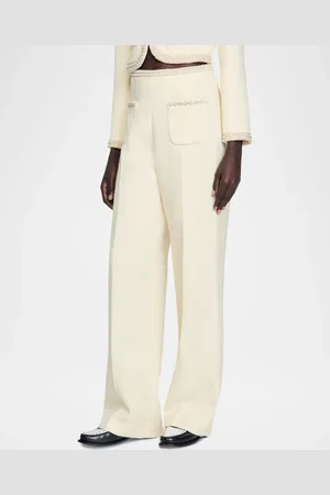 Sandro Vaye Tweed Beaded Trim Pants