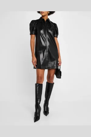 ALICE+OLIVIA Jem Vegan Leather Puff-Sleeve Shirtdress