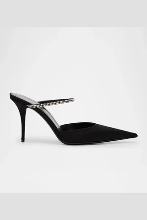 Saint Laurent Barbara Crystal-Embellished Satin Mule Pumps