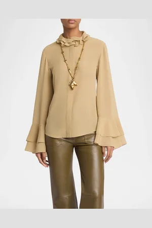 Chloé Tiered Ruffle Button-Down Silk Top