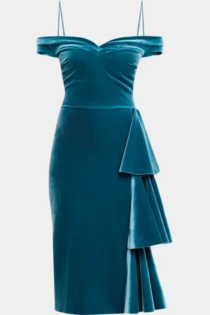 CHIARA BONI Willa Off-Shoulder Side-Drape Velvet Dress