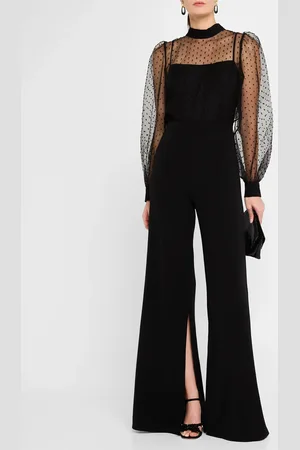 Black Halo Rosalie Slit-Hem Dotted Mesh Jumpsuit