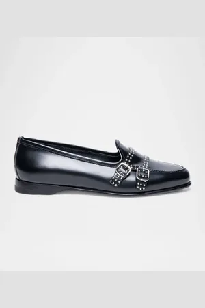 santoni Andrea Leather Stud Double-Monk Loafers
