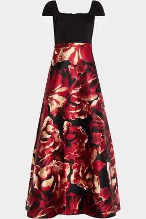 Aidan Mattox Split-Neck Floral Jacquard Gown