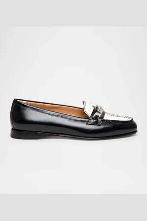 santoni Andrea Bicolor Leather Chain Loafers