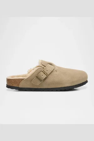 Birkenstock Boston Suede Shearling Buckle Slide Clogs