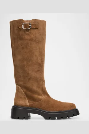 Stuart Weitzman Emerson Suede Buckle Biker Boots