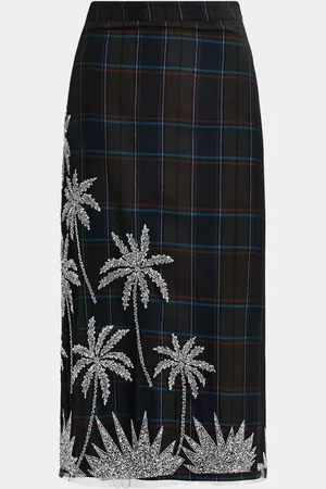 Essentiel Antwerp Greyhound Checked Mesh Embroidered Midi Skirt
