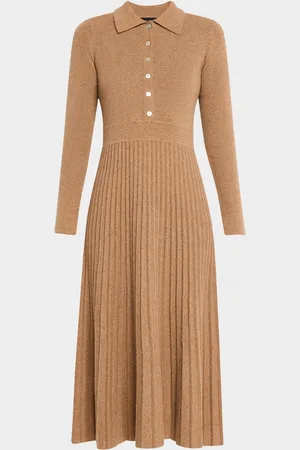 ELIE TAHARI The Penny Pleated Cashmere Midi Sweater Dress