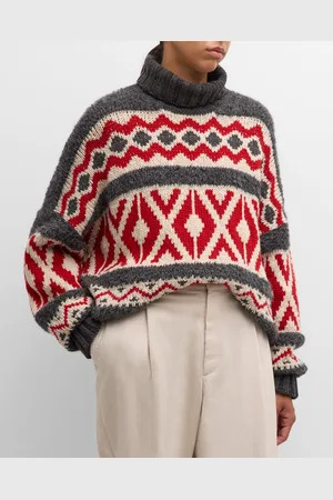 Brunello Cucinelli Retro Jacquard Fair Isle Cashmere Turtleneck Sweater